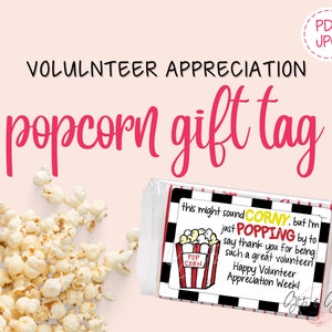 Volunteer Appreciation Gifts - POPCORN TAG PRINTABLE