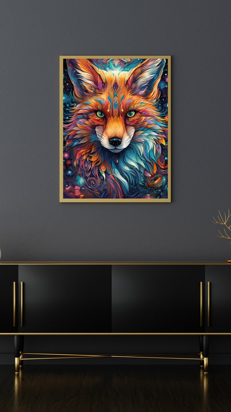 Psychedelic Fox, Digital Art. Printable, Wall Art, Free Commercial Use