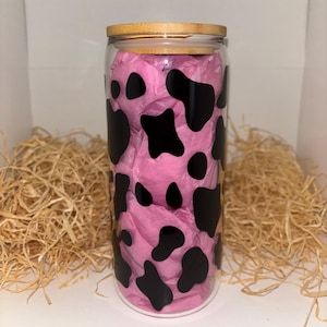 Cute Cow Print Glass Can