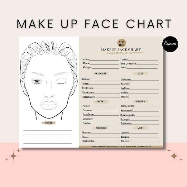 EDITABLE Makeup Artist Face Chart, Makeup Artist Form, Freelance Makeup Form, Makeup Consultation Chart, Makeup Consent Form, CANVA TEMPLATE