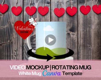 Walentynkowy obrotowy kubek wideo makieta animowany kubek przeciągnij i upuść ramkę Canva obrotowy kubek sublimacja POD 11oz obrotowy kubek makieta