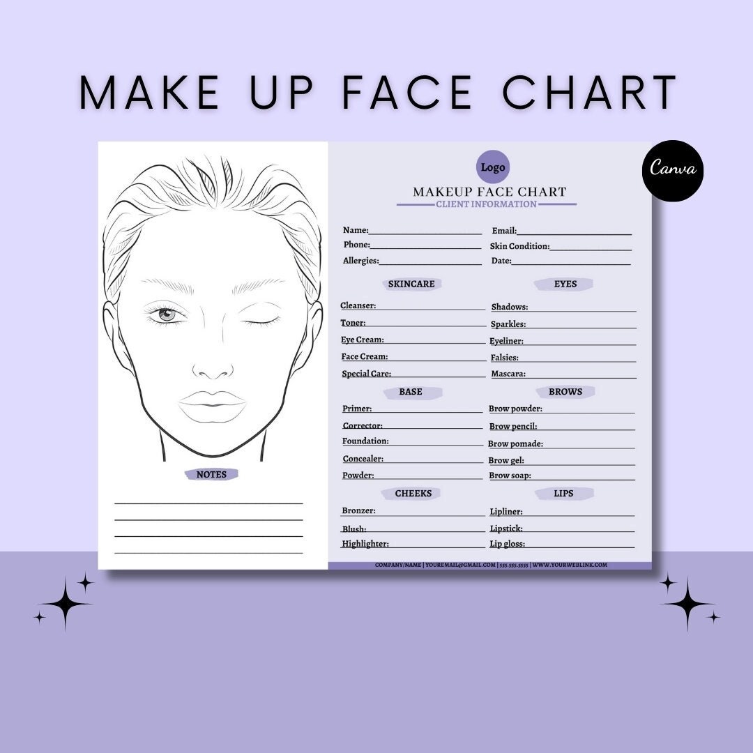Editable Makeup Artist Face Chart: Canva Template (digital Download) - Etsy