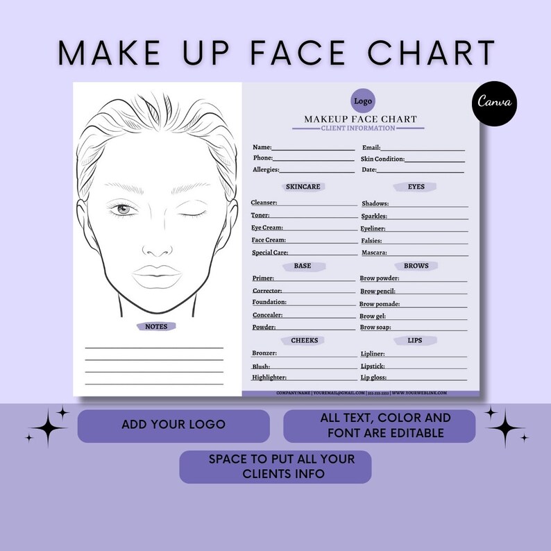 Editable Makeup Artist Face Chart: Canva Template (digital Download) - Etsy