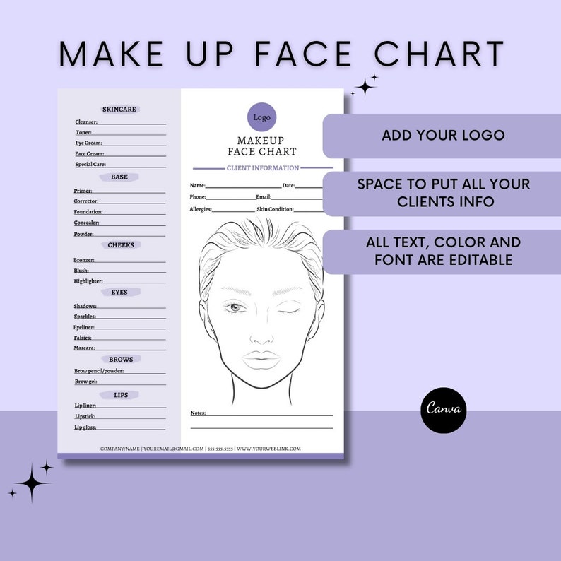 Editable Makeup Artist Face Chart: Canva Template (digital Download) - Etsy
