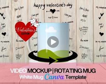 Mockup video di tazza rotante di San Valentino Tazza animata Trascina e rilascia Tazza rotante con cornice Canva Sublimazione POD 11oz Mockup di tazza rotante