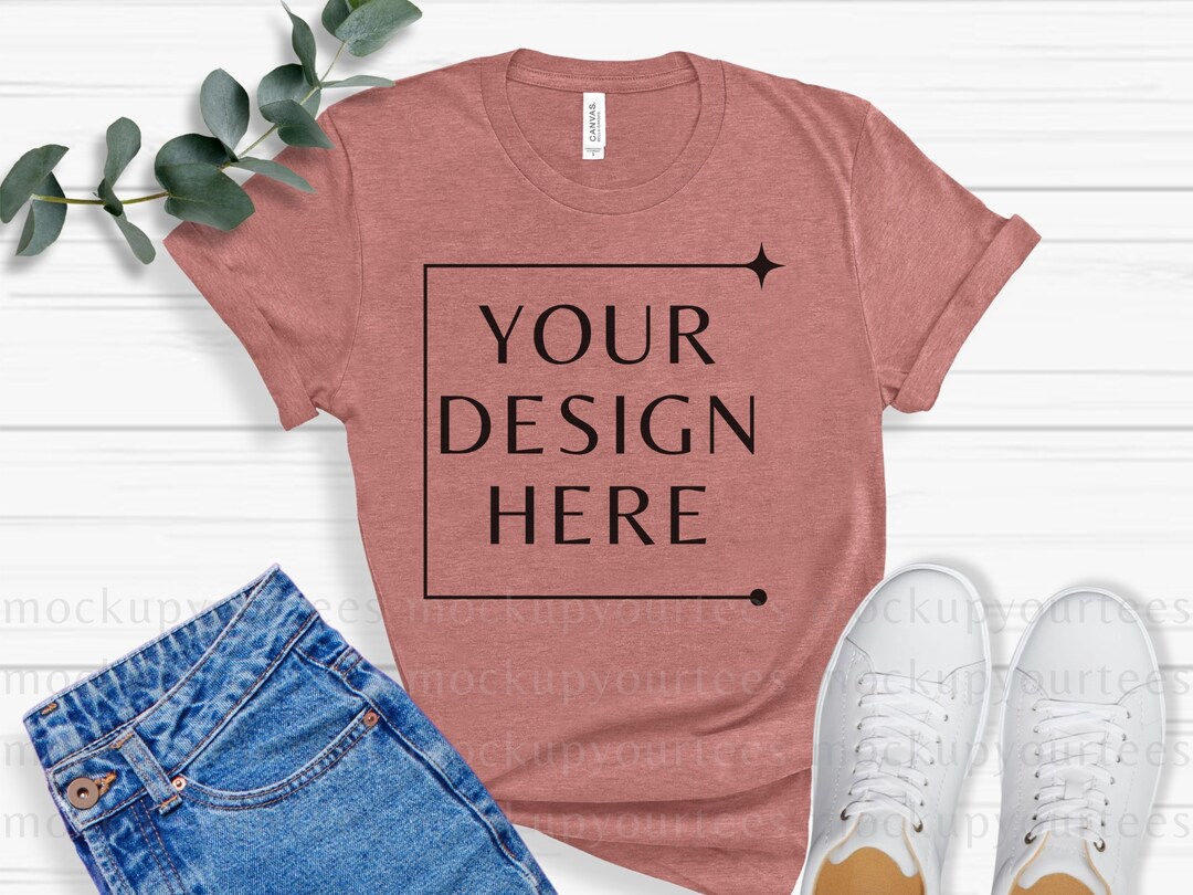 Heather Mauve Bella Canvas 3001 Mockup Bella Canvas 3001 Aesthetic Flat ...