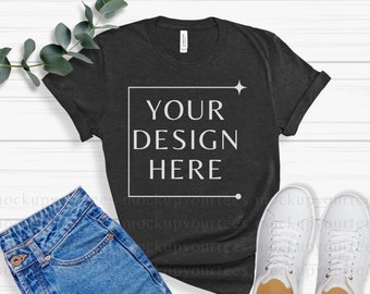 Dark Grey Heather Bella Canvas 3001 T-shirt Mockup (Digital Download)