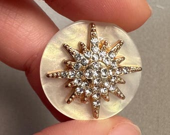 Star Buttons Gold Pearl Rhinestone — Luxury Decorative Shank Buttons for Coat Blazer Sewing — 18mm 20mm 25mm — Pack of 6