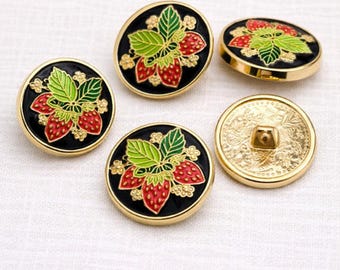 Strawberry Metal Buttons Set of 10, 22mm Enamel Fruit Buttons, Cute Sewing Buttons for Clothing, Decorative Buttons for DIY Crafts