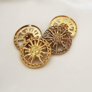 Set of 6 Sun Face Metal Buttons, Gold & Antique Gold Buttons, 23mm 25mm 28mm Shank Buttons, Decorative Sewing Buttons, Jacket Coat Blazer