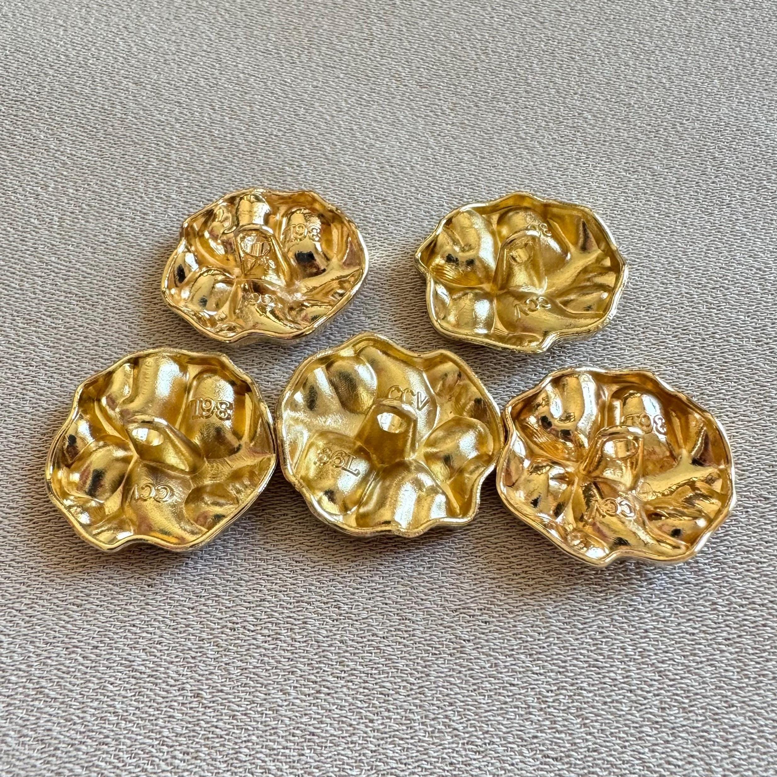 Godl Button Gold Metal Buttons 20mm, Set of 5, Crinkled Design, Sewing and Fashion ...