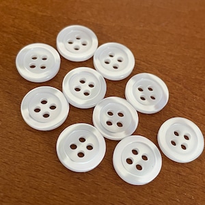 Pack of 10 Pearl White Four Hole Buttons for Shirts, Blouses, Sewing Crafts d 11.5 mm