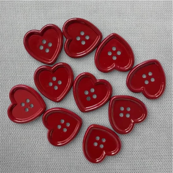 10pcs Vintage Japanese Wine Red Heart Buttons – Cute Heart Sewing Buttons for Coat, Sweater, Cardigan, Hat – DIY Craft & Clothing Accessorie