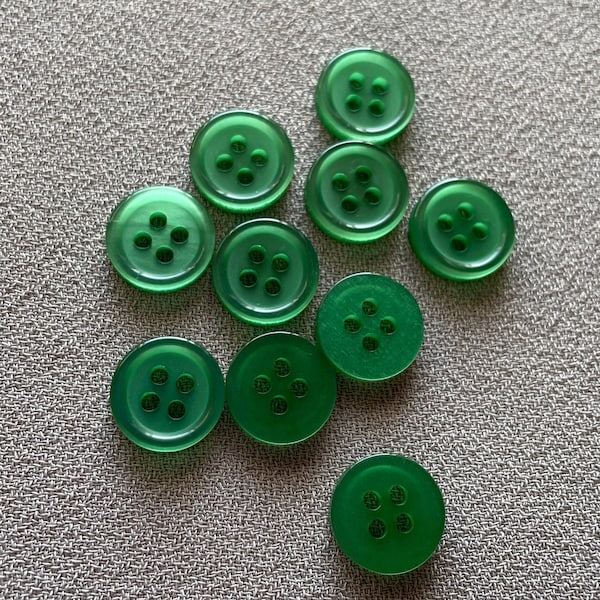 Pack of 10 Emerald Green  Four Hole Buttons for Shirts, Blouses, Sewing Crafts d 11.5mm