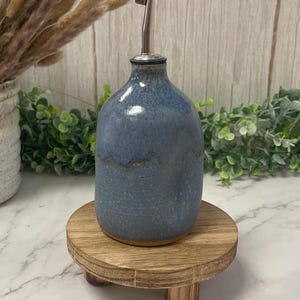 Blue Pottery Oil & Vinegar Dispenser – Handmade Ergonomic Bottle, Rustic Kitchen Decor, Wheel-Thrown Pottery
