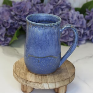 Blue Wheel-Thrown Ceramic Mug – Handmade Pottery Coffee Mug, 14-16oz, Rustic Drinkware, Microwave & Dishwasher Safe