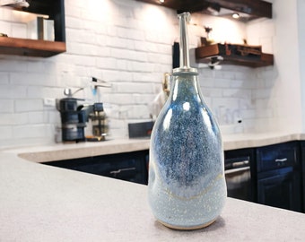 Matte Blue Ergonomic Ceramic Oil and Vinegar Dispenser
