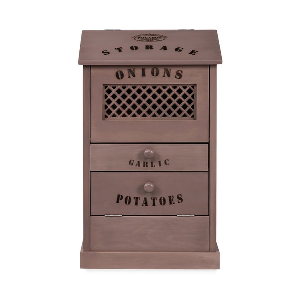 Pogabox™ Modern Potato Onion And Garlic Storage Wooden Bin Box - Earl Grey Essence