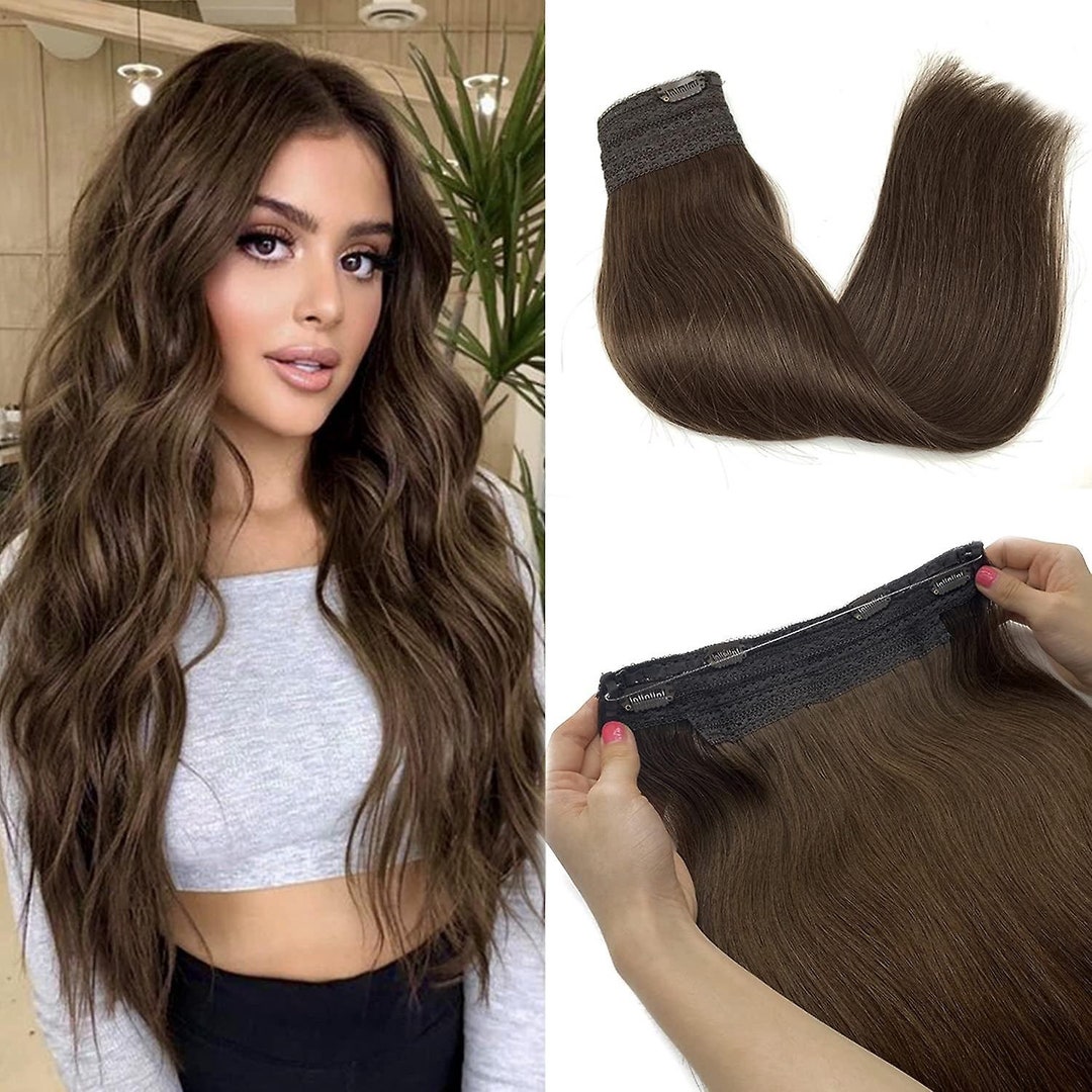 100 Human Hair Halo Hair Extensions Chocolate Brown Etsy