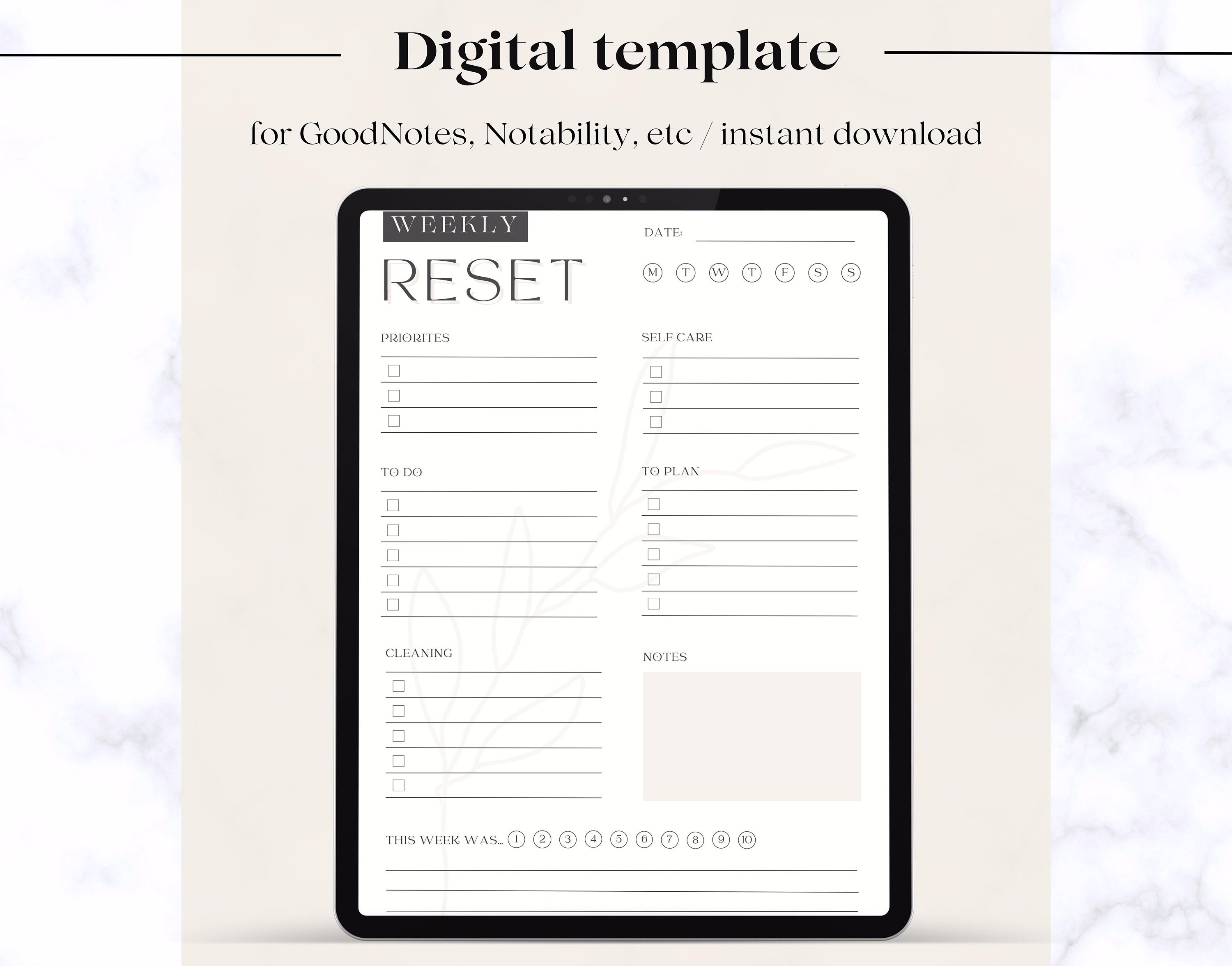 Weekly Reset Checklist | Digital Template | Organiaztion Template ...