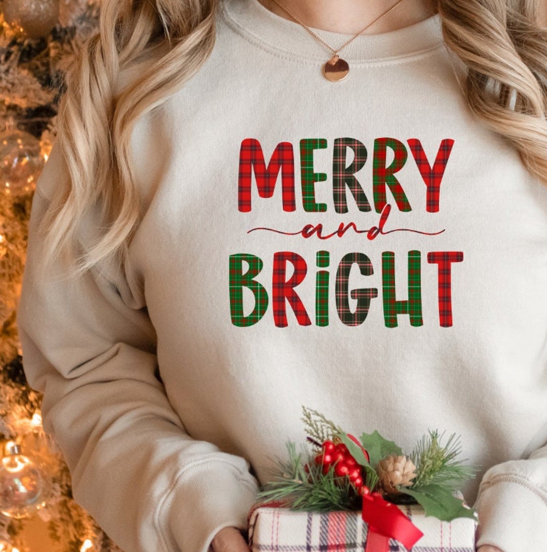 Merry And Bright Sweatshirt
 Merry and Bright Sweatshirt Holiday Sweatshirt Christmas Etsy