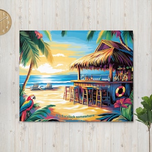 Jimmy Buffett Inspired Metal Canvas, 16"x20" Tropical Tiki Beach Bar Wall Decor Margaritaville Caribbean Style Traveler Gift