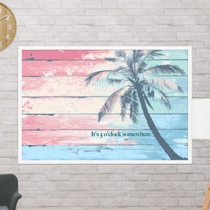 Póster de madera con diseño de palmeras de playa enmarcadas, estilo Tiki Ocean Beach, decoración de pared con palmeras tropicales, estilo Margaritaville de Jimmy Buffett