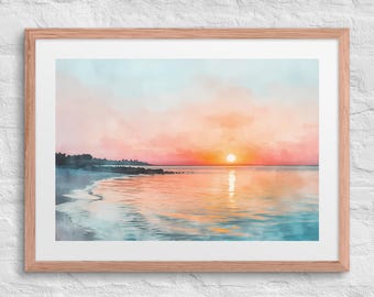 Gerahmte Ozean Wand Kunst | Strand Ufer Sonnenuntergang Sonnenaufgang Szene Wanddekor | Gerahmt Wohnzimmer Wand Kunst Dekor | Strandhaus Küstenlandschaft