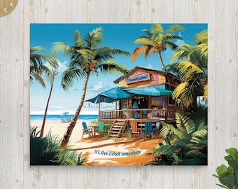 Tropical Poster Jimmy Buffett Style Margaritaville Print Caribbean Beach Traveler Gift Buffet Vibe Ocean Tiki Bar Decor Ocean Paradise