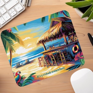 Tropical Beach Bar Mousepad Key West Tiki Bar Gift Margaritaville Style Mouse Pad Caribbean Beach Traveler Jimmy Buffett Vibes Desk Mat