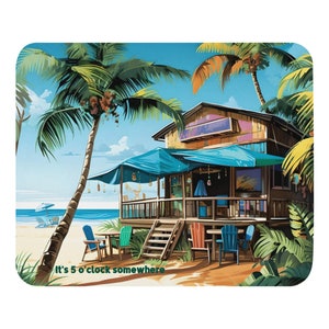 Tropical Jimmy Buffett Mousepad Gift Margaritaville Style Mouse Pad Caribbean Beach Traveler Buffet Vibes Ocean Tiki Bar Paradise Scene Gift