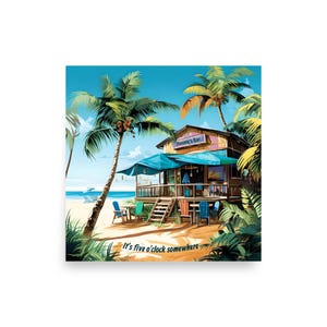 Tropical Poster Jimmy Buffett Style Margaritaville Poster Caribbean Beach Bar Traveler Gift Buffet Vibe Ocean Tiki Bar Decor Paradise Scene