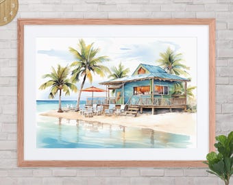 Tropical Key West Framed Print Jimmy Buffett Margaritaville Wall Art Caribbean Beach Traveler Gift Buffet Vibes Ocean Tiki Bar Decor Scene