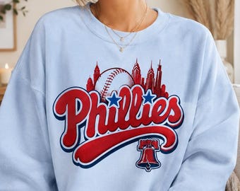 Phillies Baseball Sweatshirt, Retro Baby Blue Philadelphia Crewneck, East Coast Game Day Pullover, Trendy Phillies Fan Gift for Her