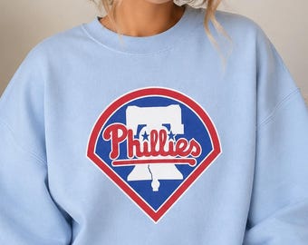 Phillies Logo Baseball Sweatshirt, Baby Blue Liberty Bell Diamond Crewneck, Retro Philadelphia Game Day Pullover, Trendy Phillies Gift Her