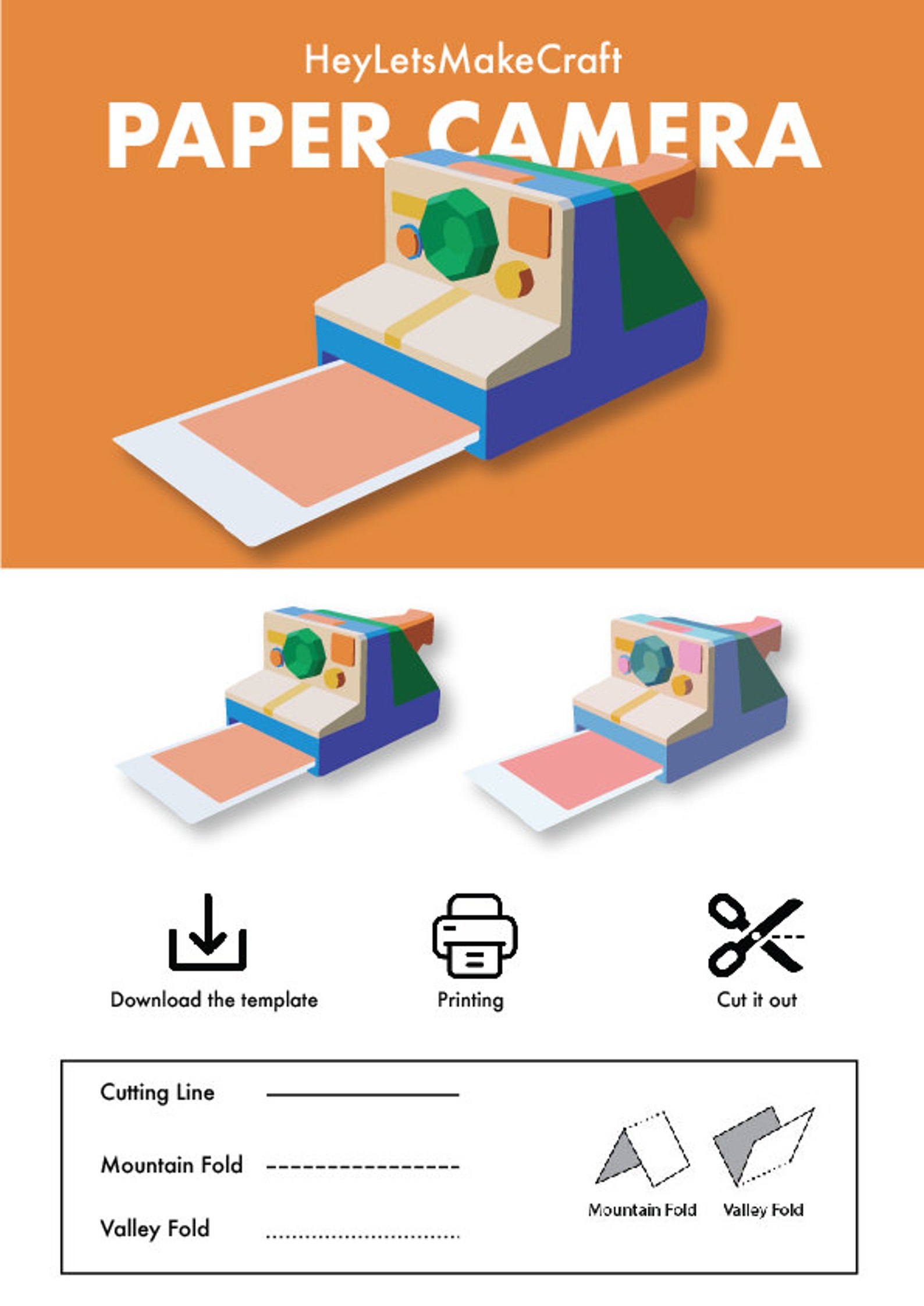 Creative Retro Vintage Camera: PDF Template for Polaroid Camera Decor ...