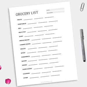 Simple Grocery List Template Printable, Food Shopping List, Grocery ...
