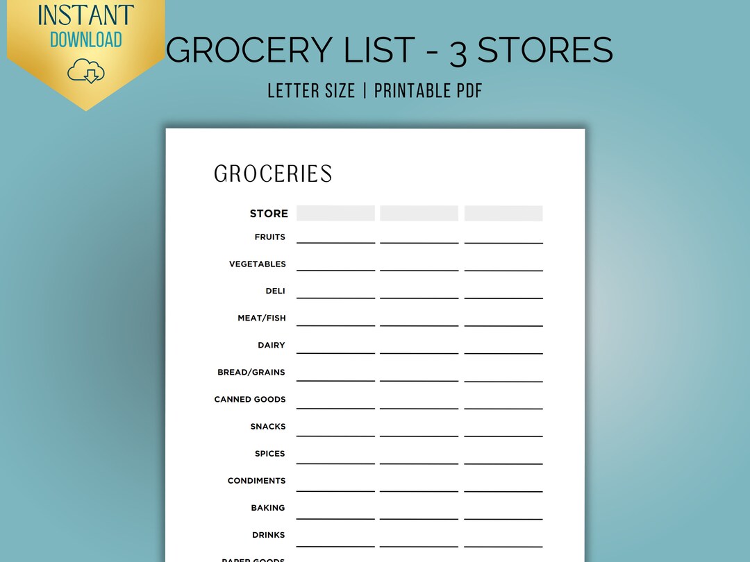 Printable: Grocery List PDF - Organization &amp; Planning - Etsy
