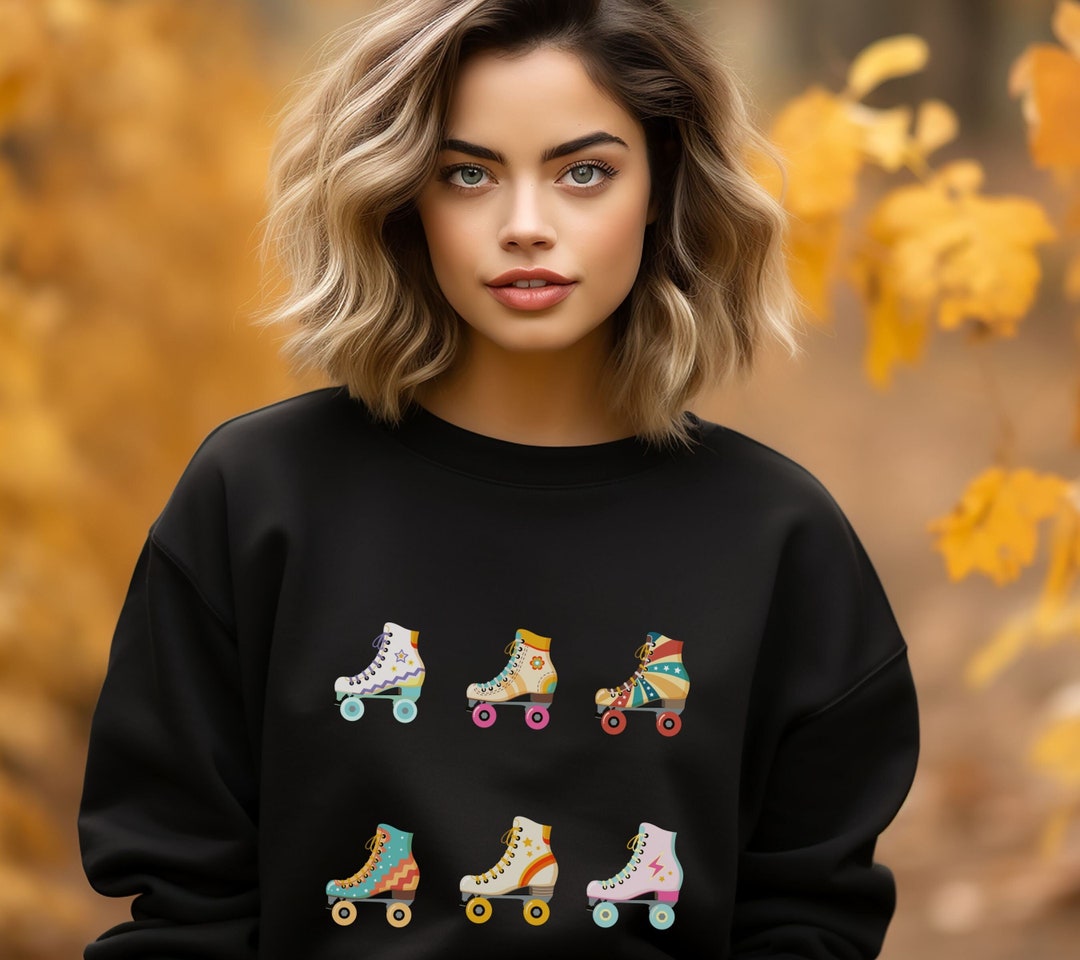 Womens Roller Skate Sweatshirt Retro Skater Shirt Sweatshirt Etsy