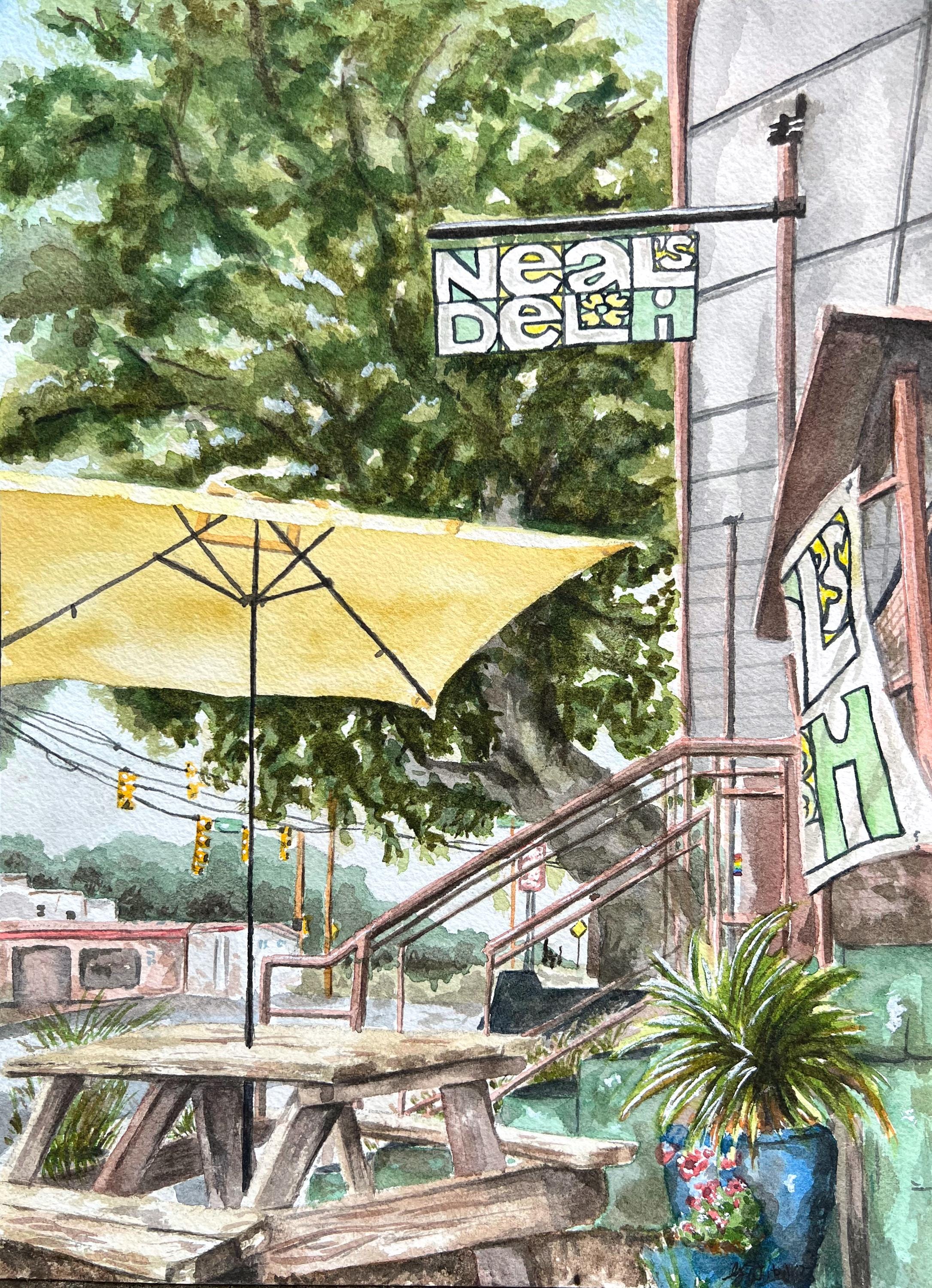 Original Neal's Deli, Carrboro, North Carolina Watercolor Painting. 9x12"