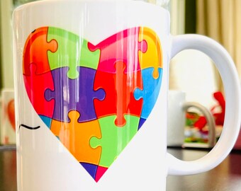 Autism Coffee Cup made by an autistic non verbal adult, Live, Faith & Hope that can be customized with name 11 oz.