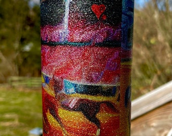 Horse Racing Tumbler 20 oz in pink or silver glitter made by an autistic non verbal adult,  can be customized with name or saying.  Enjoy!!