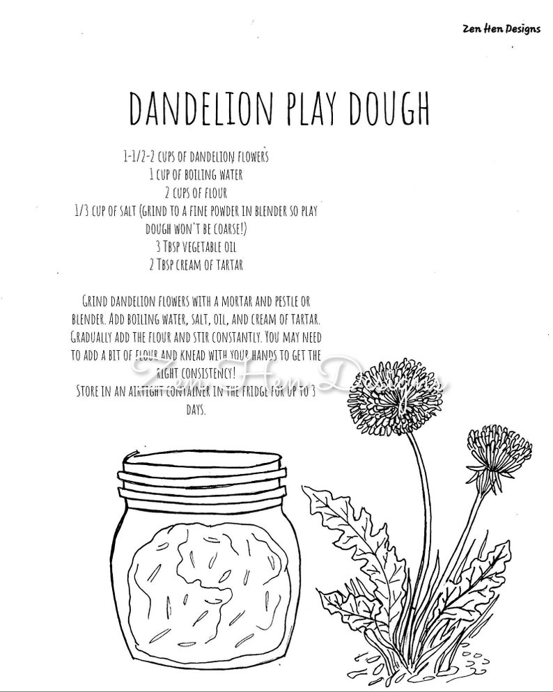 Dandelion Play Dough Recipe Coloring Page Etsy