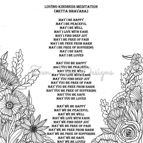 Loving-Kindness Meditation Script Coloring Page Metta Bhevana Mindfulness