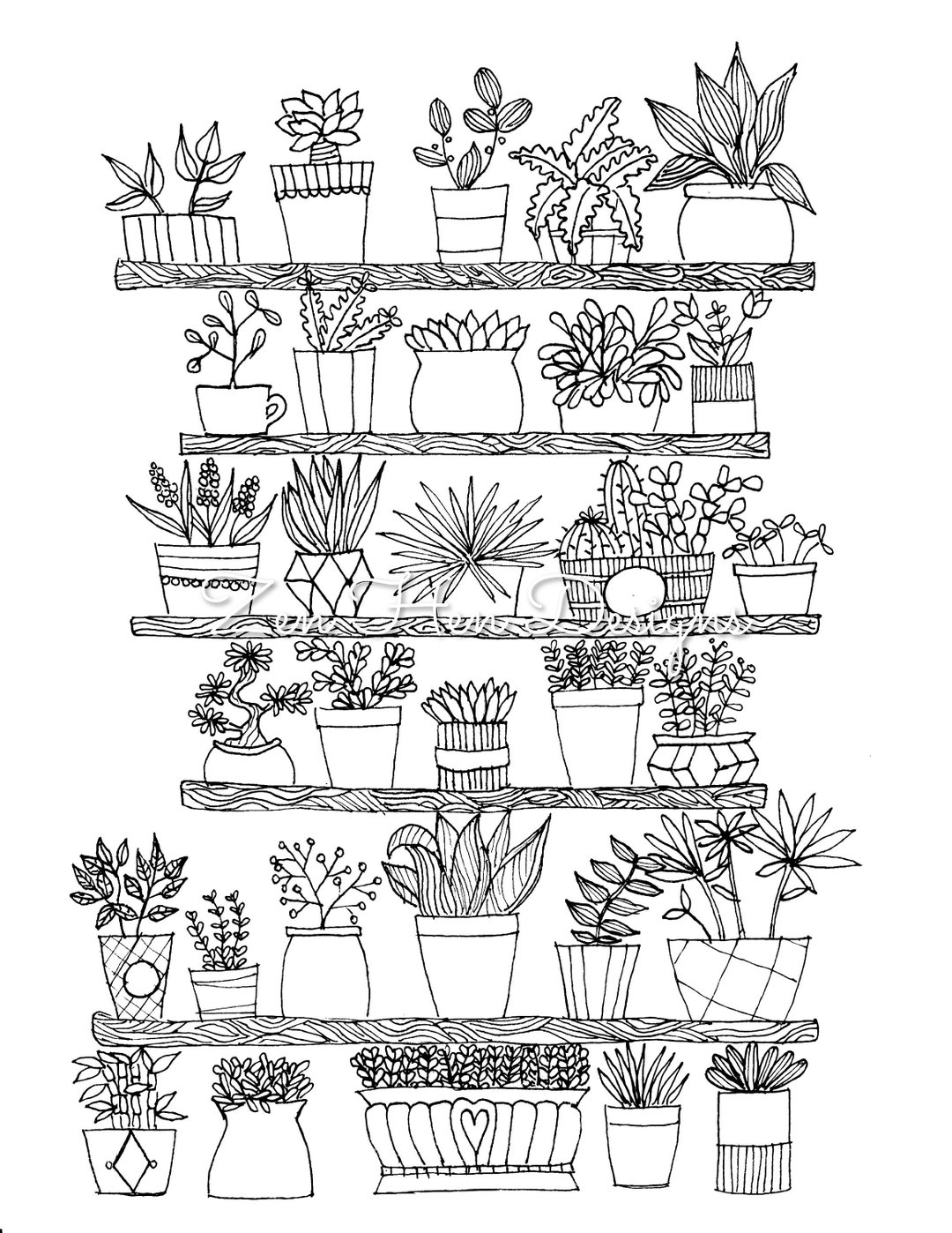 Houseplant Coloring Page Printable Line Drawing Doodle Art - Etsy