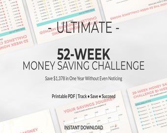 52 Week Money Saving Challenge Printable | Savings Tracker | Save 1378 | Bi-Weekly Option | Money Challenge