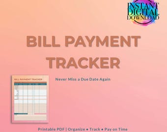 Bill Payment Tracker Printable PDF | Monthly Bill Organizer | Budget Planner | Never Miss a Due Date