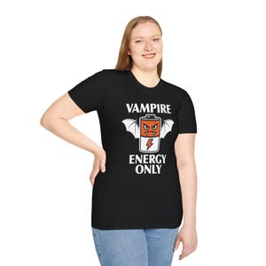 Vampire Energy Only Unisex Softstyle T-Shirt, Fully Charged Design, Halloween Shirt, Vampire Lover Gift, Gothic Tee, Halloween