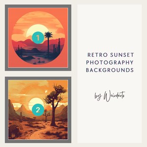 10 Retro Sunset Digital Backgrounds - Photoshop Backdrop - Beach & Desert Fantasy for Photographers