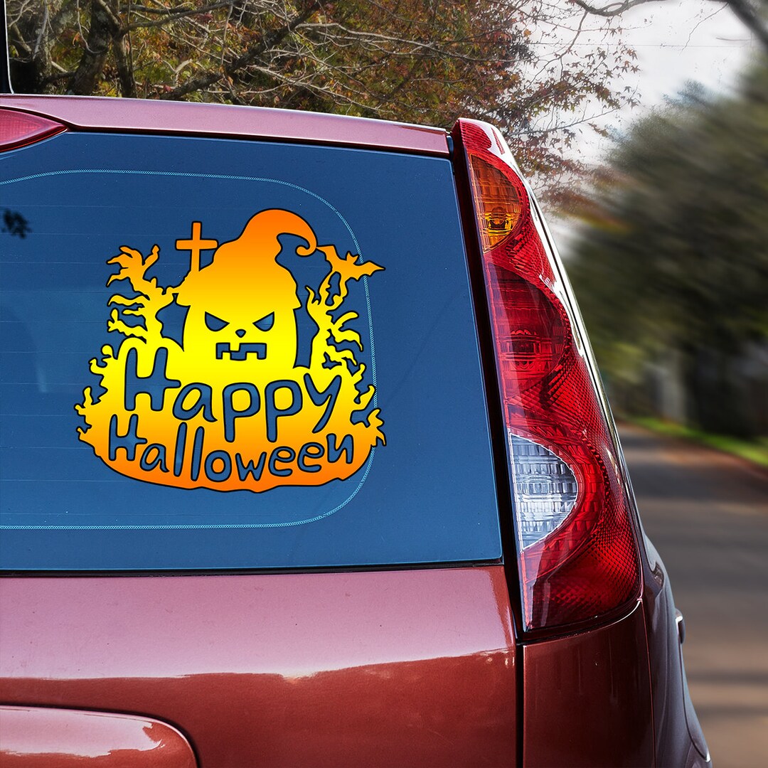Happy Halloween Decal Witch Car Decal Pumpkin Decal Etsy